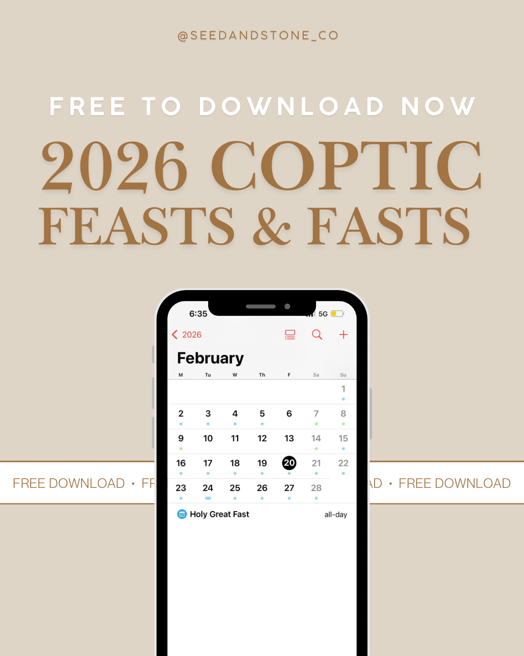 FREE - 2026 Coptic Orthodox Feasts & Fasts Calendar Files