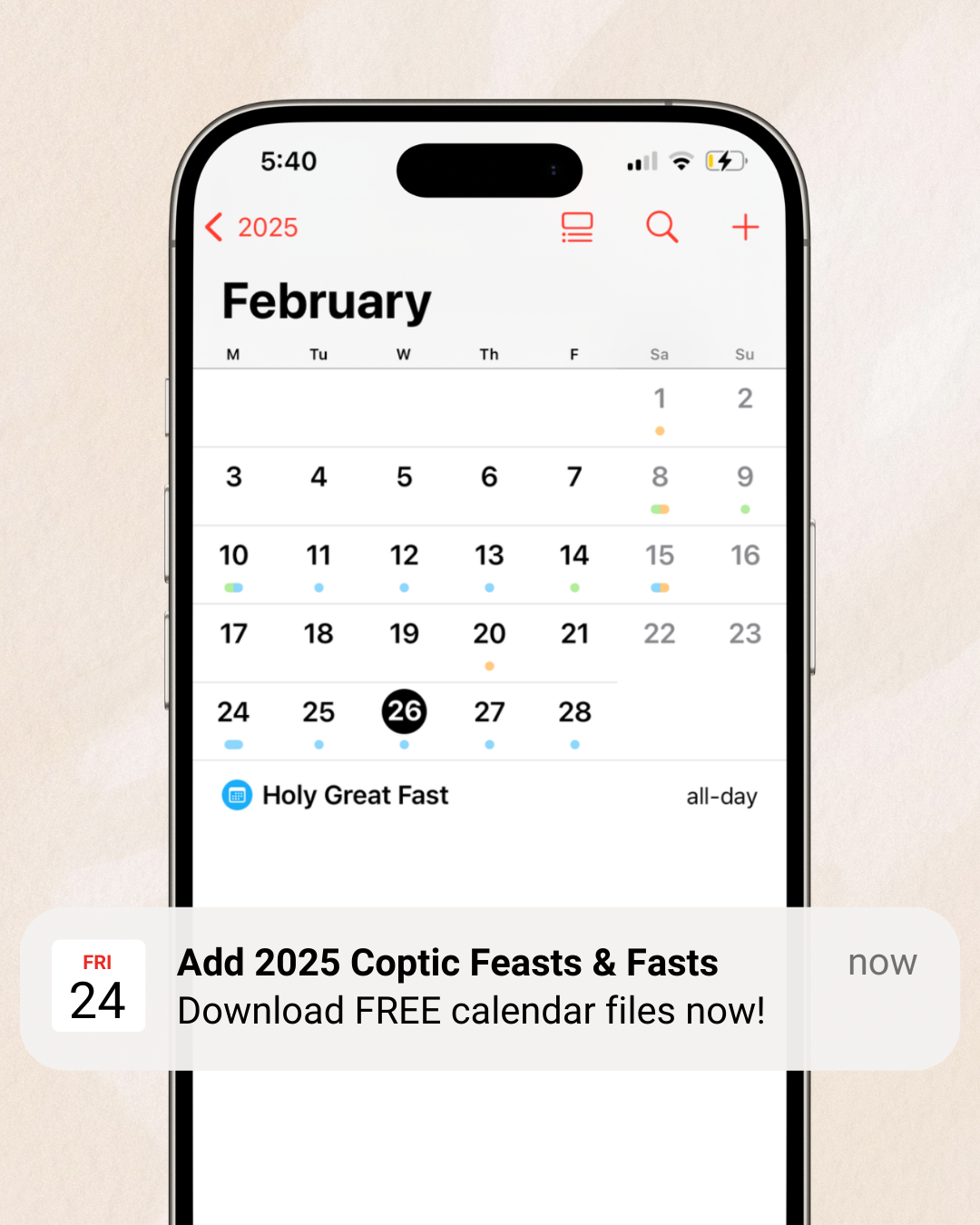 FREE - 2025 Coptic Orthodox Feasts & Fasts Calendar Files